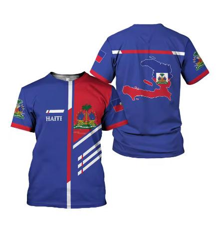 Fashion 2025 Haitian flag pattern T-shirt 3D printing Haiti National Day short sleeve fashion trend crew neck T-shirt American