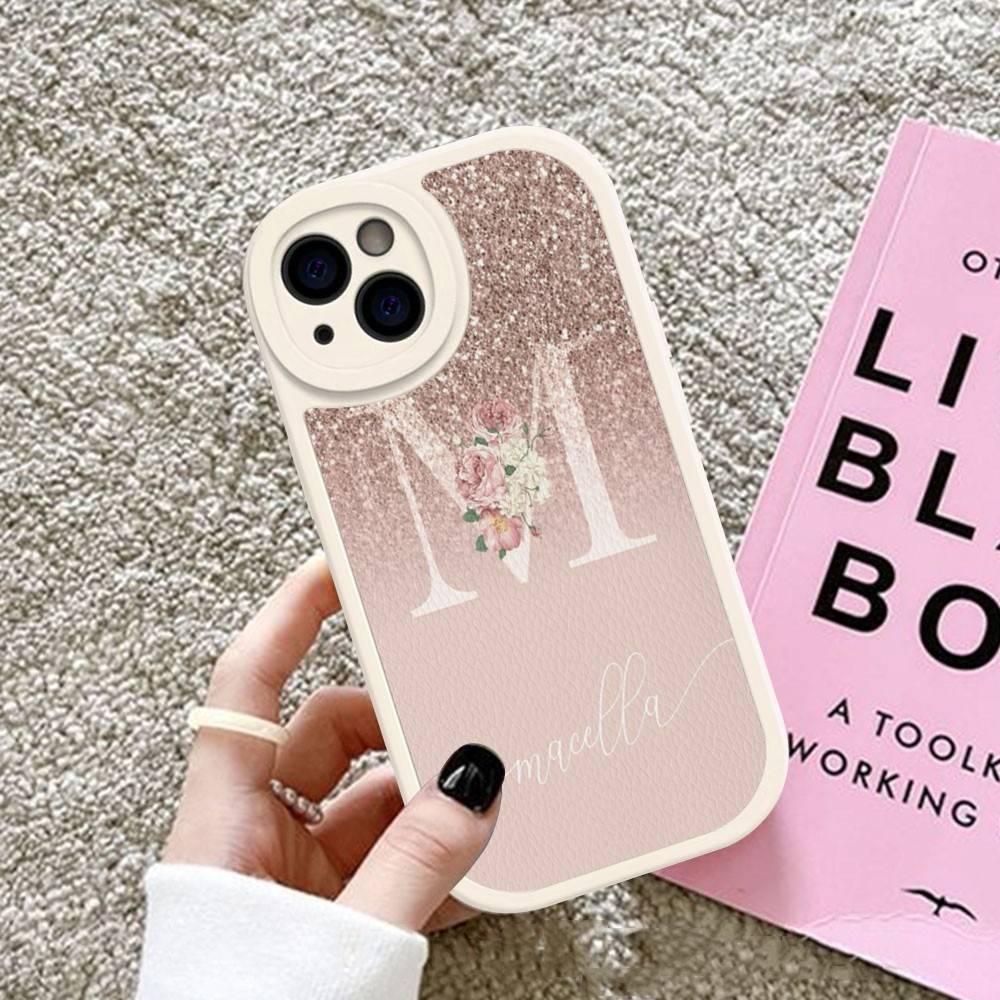 

Чехол для телефона Pink Shiny M R Clear с буквой для iPhone 16 15 14 13 12 11 Pro Max Plus Кожаный Ударопрочный Чехол iphone X