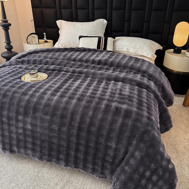 Soft Faux Rabbit Fur Plush Blanket - Thick Solid Color for Bed, Office, or Sofa