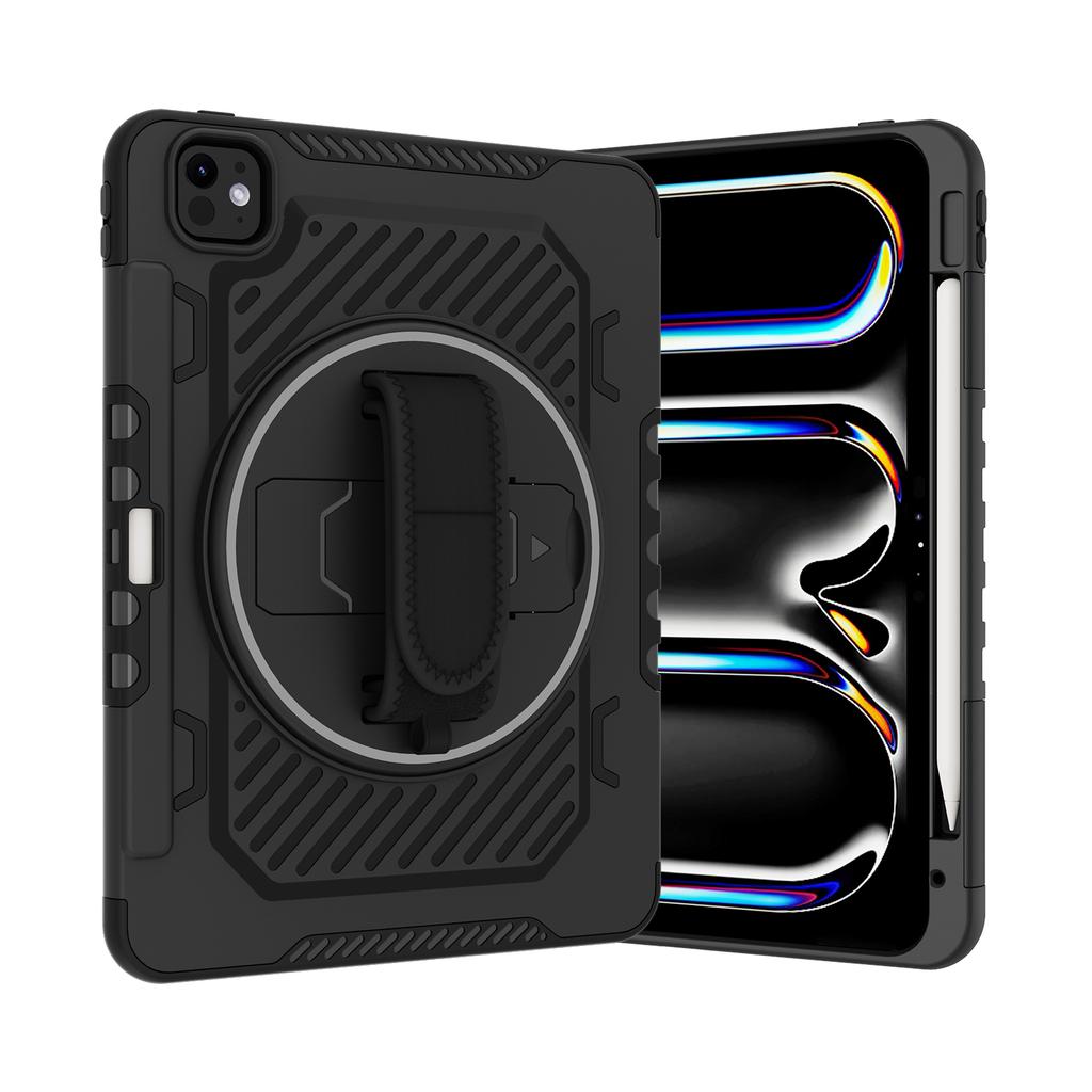 For iPad Pro 11 (2024) Case Kickstand PC+TPU Shockproof Tablet Cover with Hand Strap