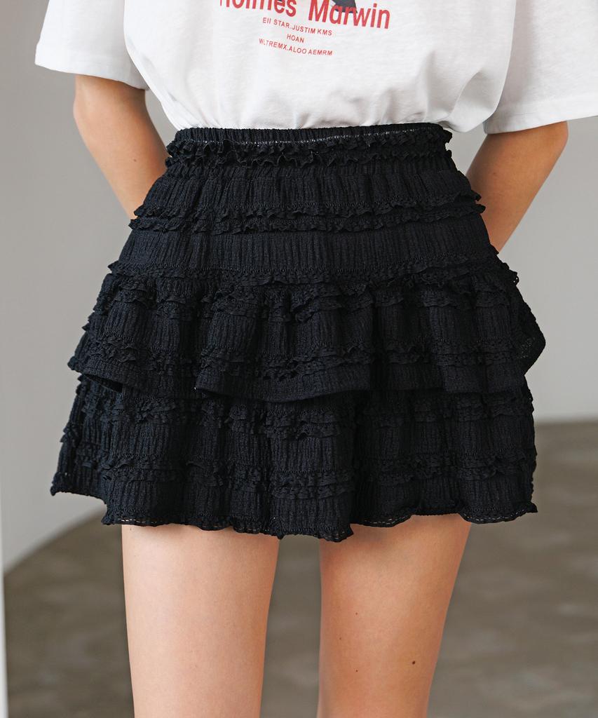 HYFVE Lace Frill Tiered Elastic Mini Skirt