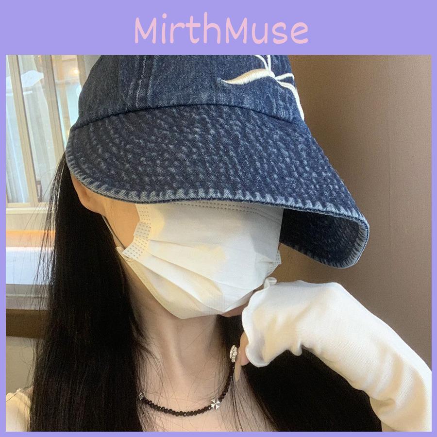 Butterfly Embroidered Denim Bucket Hat For Women's Spring Summer Outdoor Sun Protection