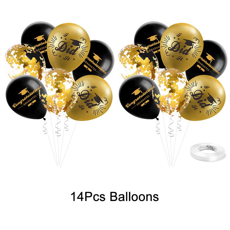 2026 Graduation Party Paper Banner Garland Hanging Spirals Gold Black Latex Balloon Class of 2026 Honeycomb Ornament Decoration