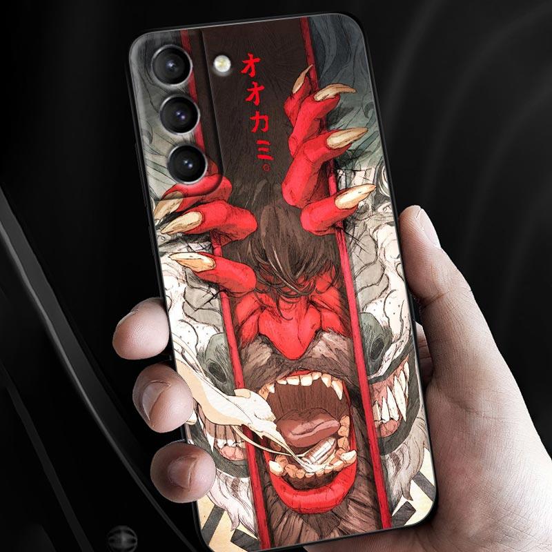 Japan Oni Samurai Yokai Mask Dragon Cases For Samsung Galaxy S24 Ultra S21 FE S23 S20 S22 Ultra S10 Plus Case Soft Funda Covers