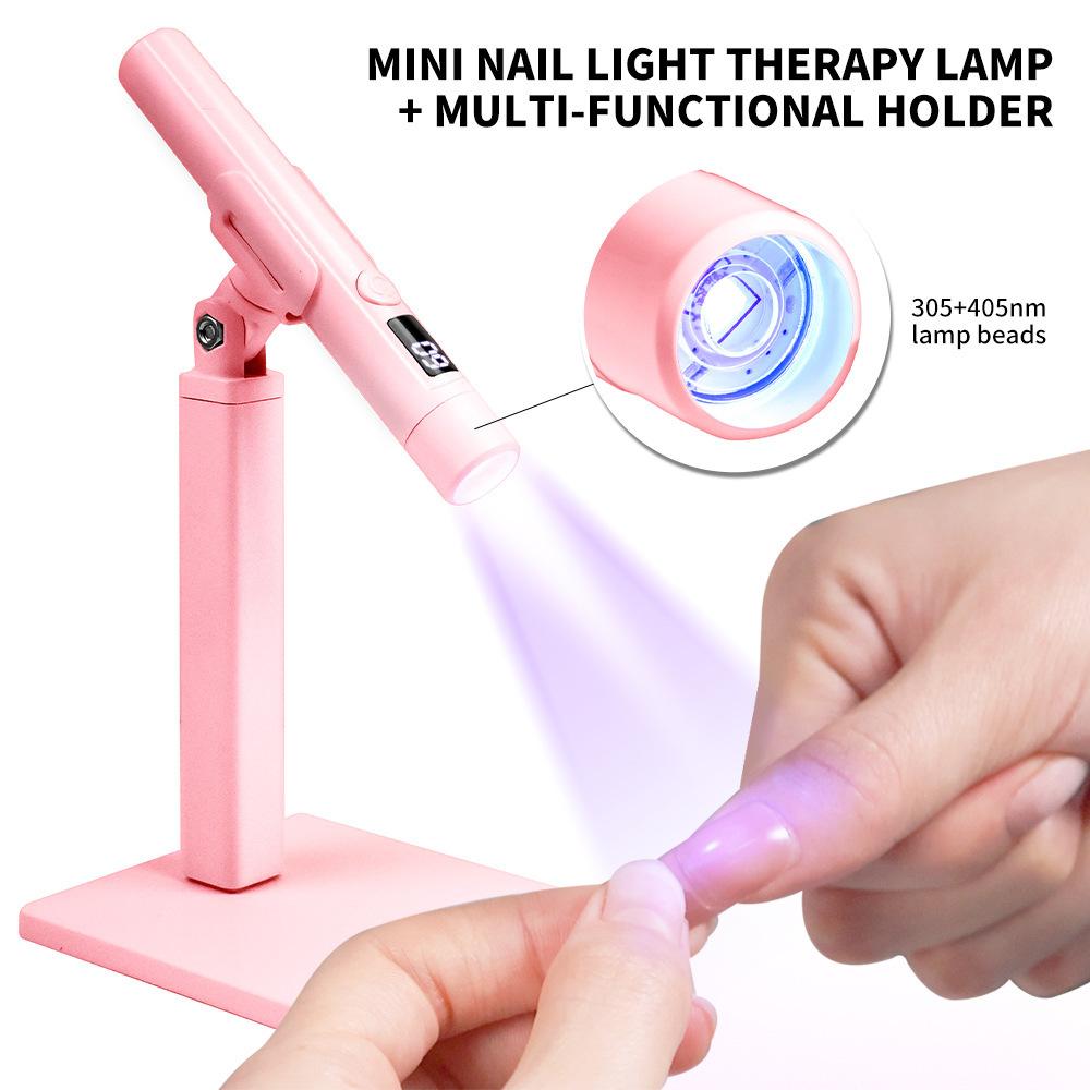 

1Pc Pink Handheld Phototherapy Light Nail Art Word Light Bracket 360 Degree Rotating Multi-functional Bracket Nail Baking Light Set