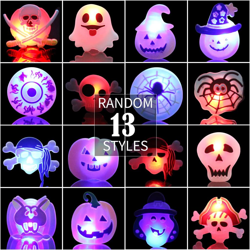 Rozsvítící kroužky na Halloween pro děti, 50 ks LED blikajících kroužků Hračky pro dětskou halloweenskou párty, Dárky, Ceny a Výplně do tašek