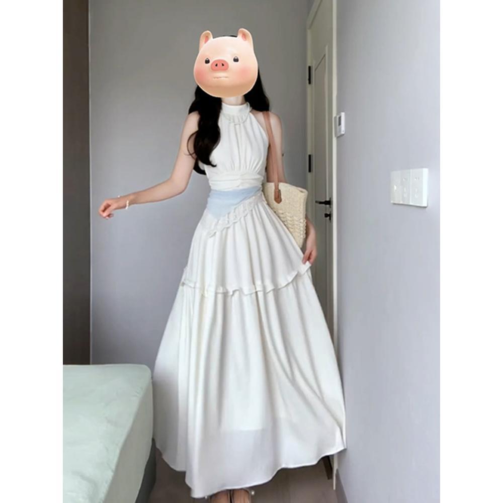 Beautiful skirt, high-end waist sleeveless neck dress, women's summer new French temperament