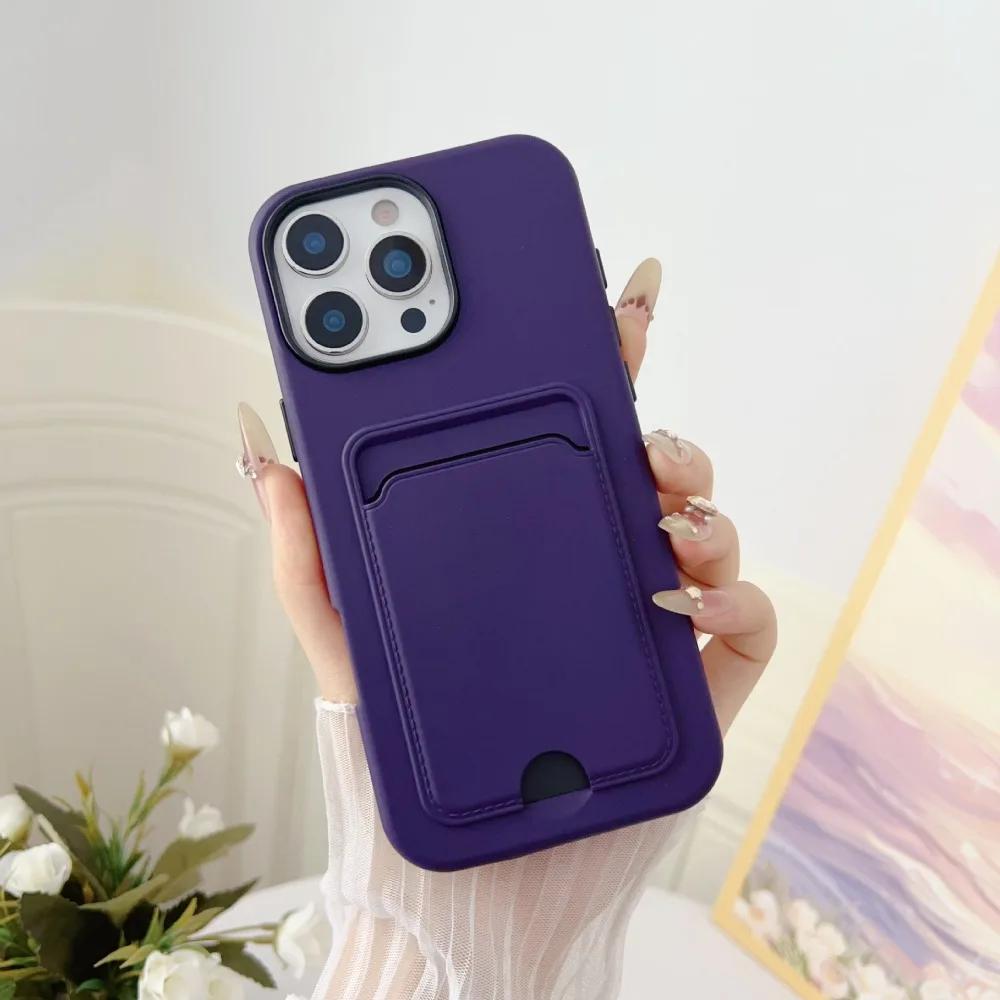 2 in 1 Candy Color Phone Case For iPhone 16e 16 Pro Max 15 14 Plus 13 12 11 with Card Holder Protective Cover