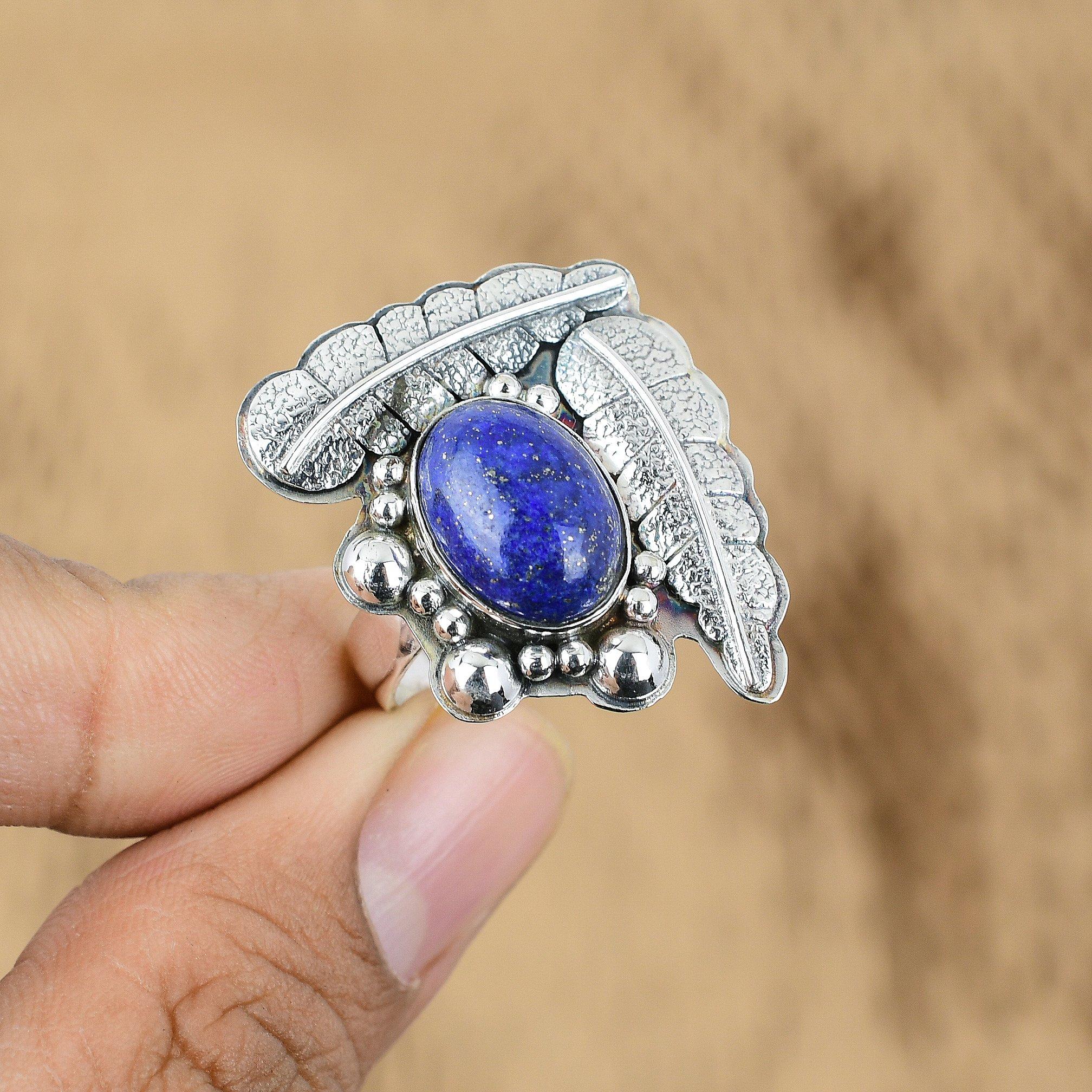 

Natural Lapis Lazuli Gemstone Multi Stone Blue Adjustable Ring 925 Silver Yes