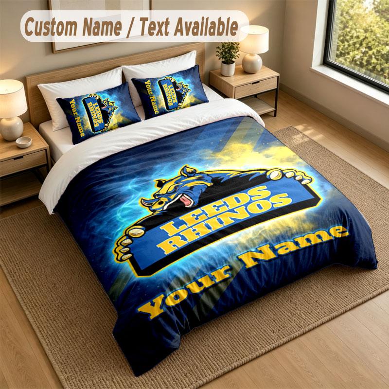 Bedding Set 1 Duvet Cover 2 Pillowcases Leeds Rhinos Print Soft Bed Linen Bedroom Decor