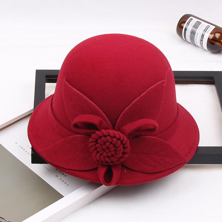 2022 Autumn And Winter Woolen Hat Women'S Casual Wide-Brimmed Top Hat, Flower Dome Fashion Hat