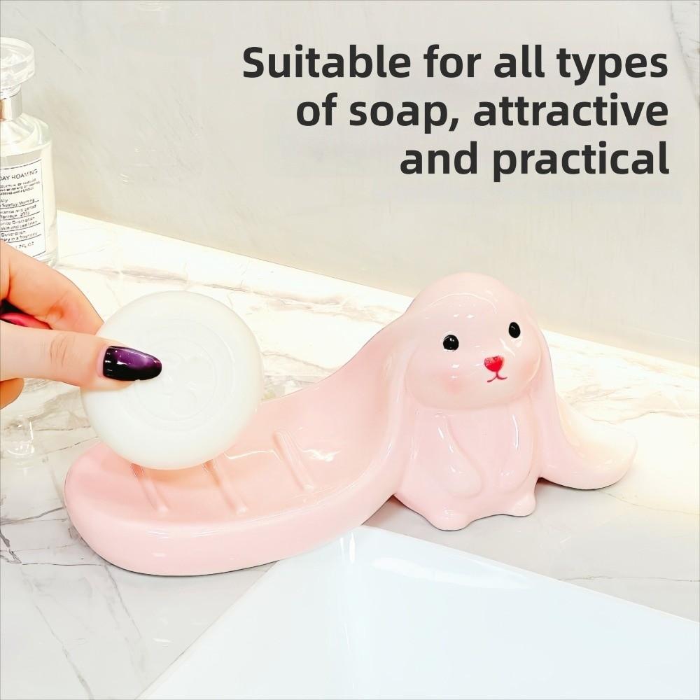 Soap Box Long Eared Rabbit Soap Holder Pink Bathroom Decor Organizer Rabbit Soap Dish  Household