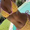 Women's Swimsuit Printed Triangle Bag Halter Neck Sexy Backless Side Tie Split Swimsuit Beach Wear