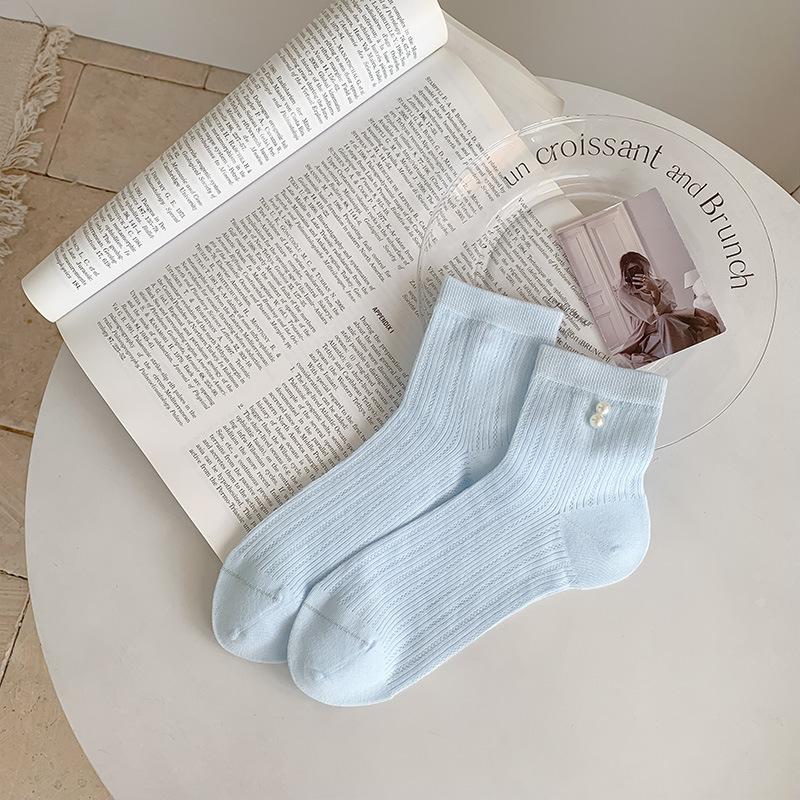 

Женские летние тонкие однотонные носки с вертикальным узором из сетки, дышащие, с дизайном «жемчуг», для отдыха, на каждый день 1 pair синий