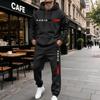 Men's Hooded Letter Print Sweatshirt and Sweatpants Set, Casual 2 Piece with Joggers