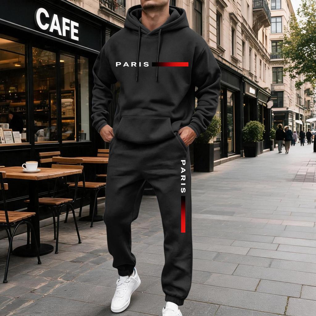 Men's Hooded Letter Print Sweatshirt and Sweatpants Set, Casual 2 Piece with Joggers