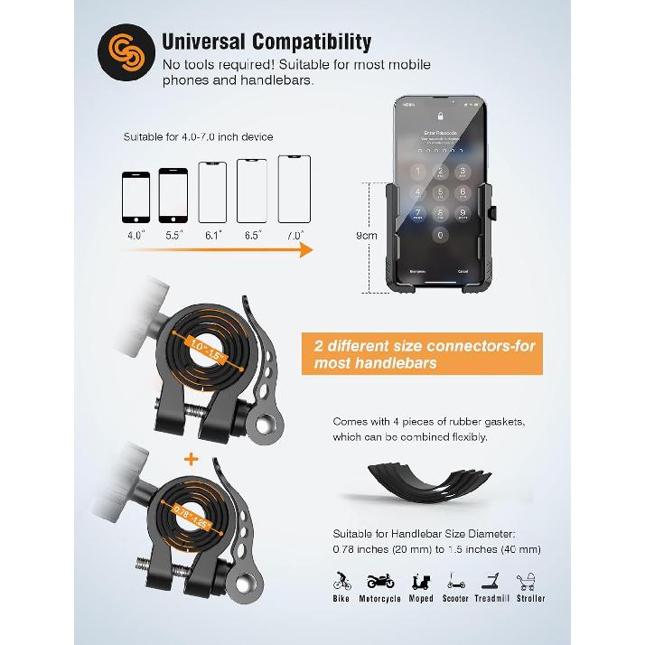 Bike Phone Mount For Electric, Mountain, Scooter, And Dirt Bikes -360°Rotatable Bike Phone Holder- Bike Phone Holder Suitable For Smartphones From