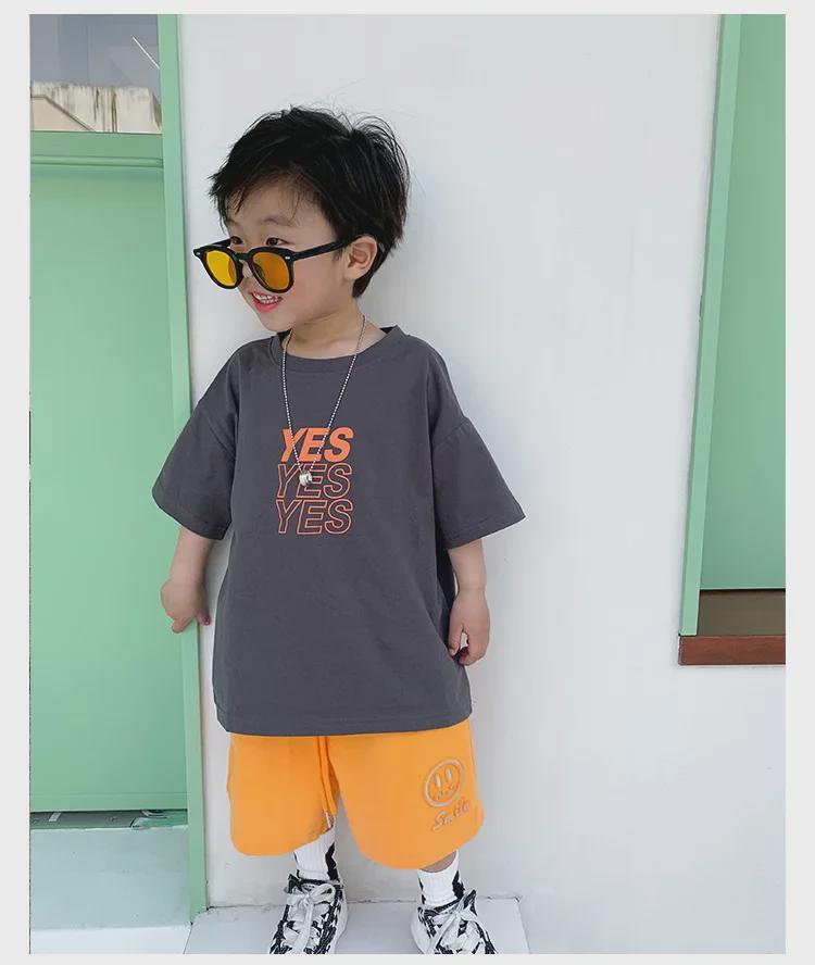 2023 Nowa Niebieska Koszulka z Krótkim Rękawem i Motywem Niedźwiadka ze 100% Bawełny dla Chłopców