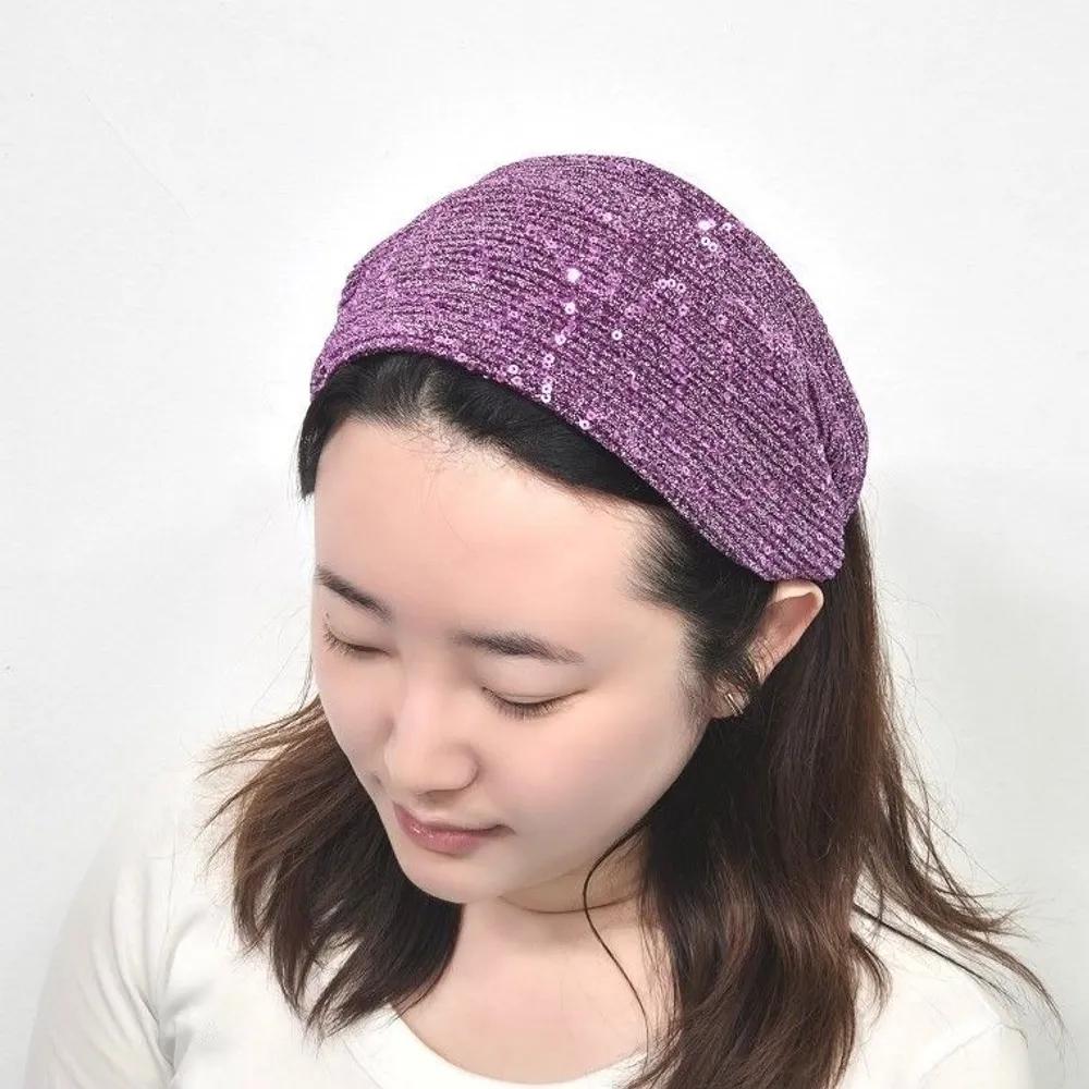 4-Color Bling Bling Gloss Pearl Hairband Thick Headband Bandana Purple