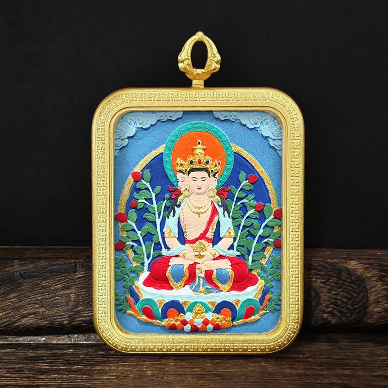 Tibetisches Grünes Tara & Gelbes Jambhala Amulett: Titanstahl Medizin Buddha Anhänger