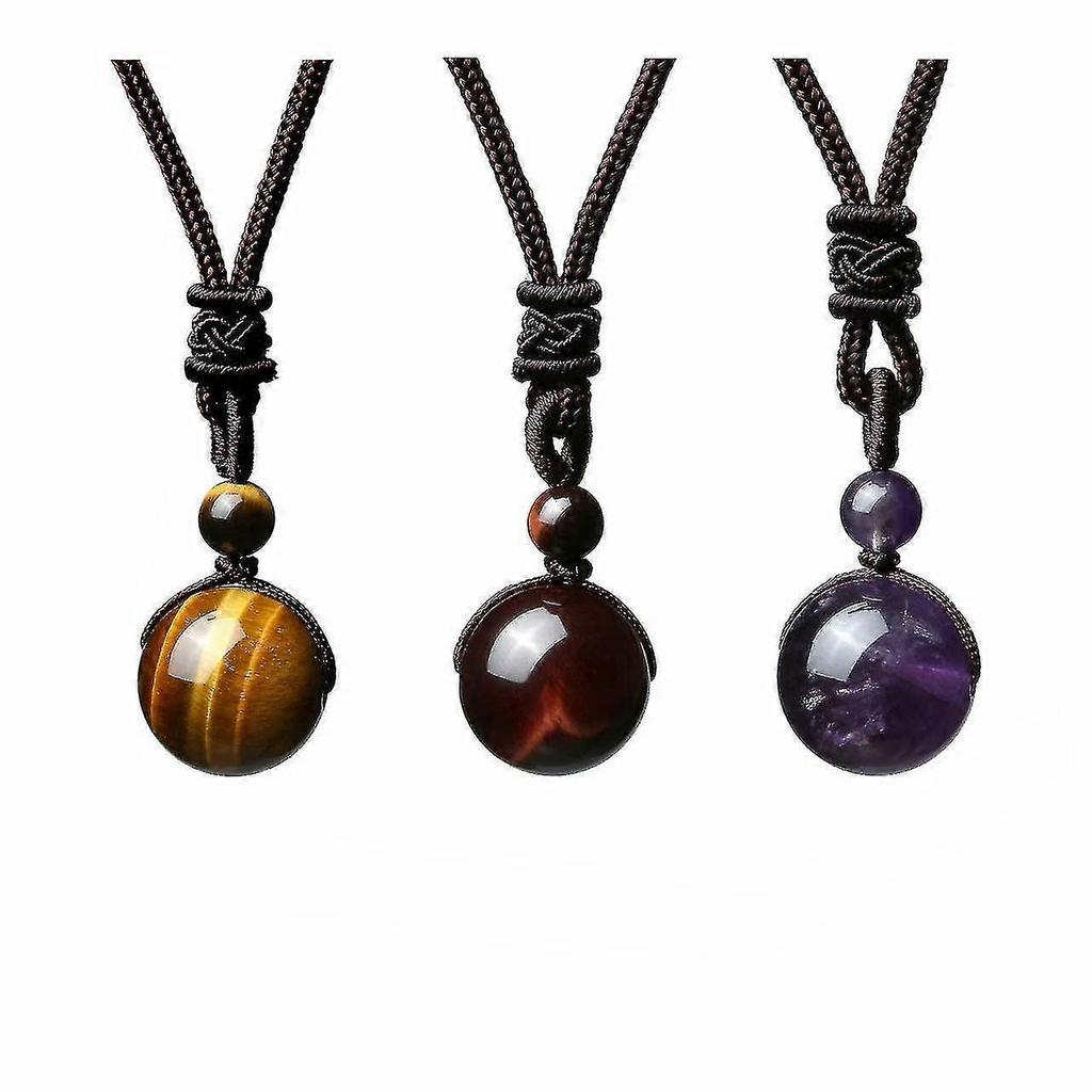 Suxm Tiger Eye Pendant, Necklace, Natural Obsidian Pendant, Amethyst Necklace (3 Pieces, 3 Colors)