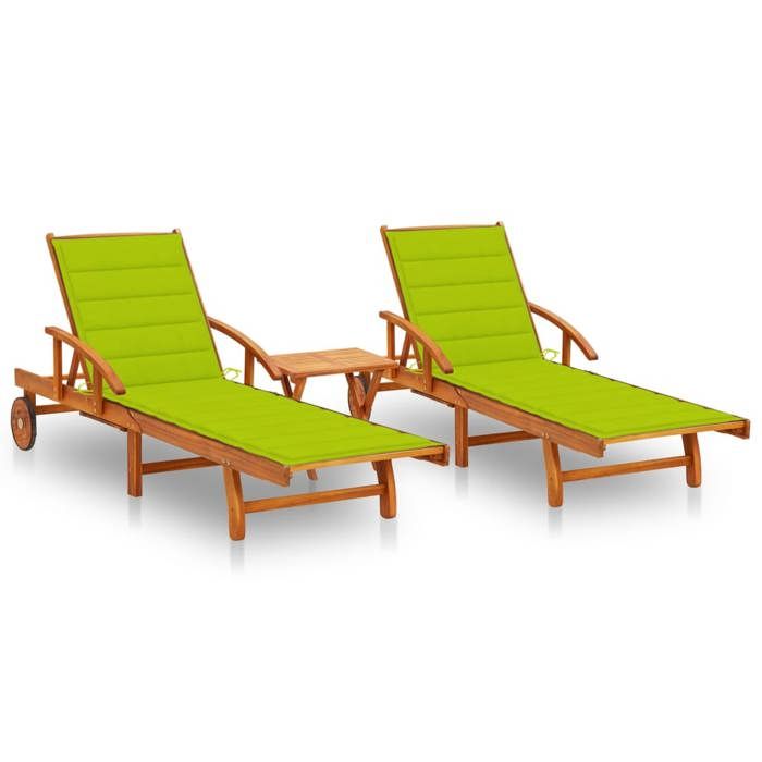 VidaXL Set of 2 Sun Loungers with Table with Cushions, Sunbed, Terrace Deck Chair, Garden Patio Seat 3077356