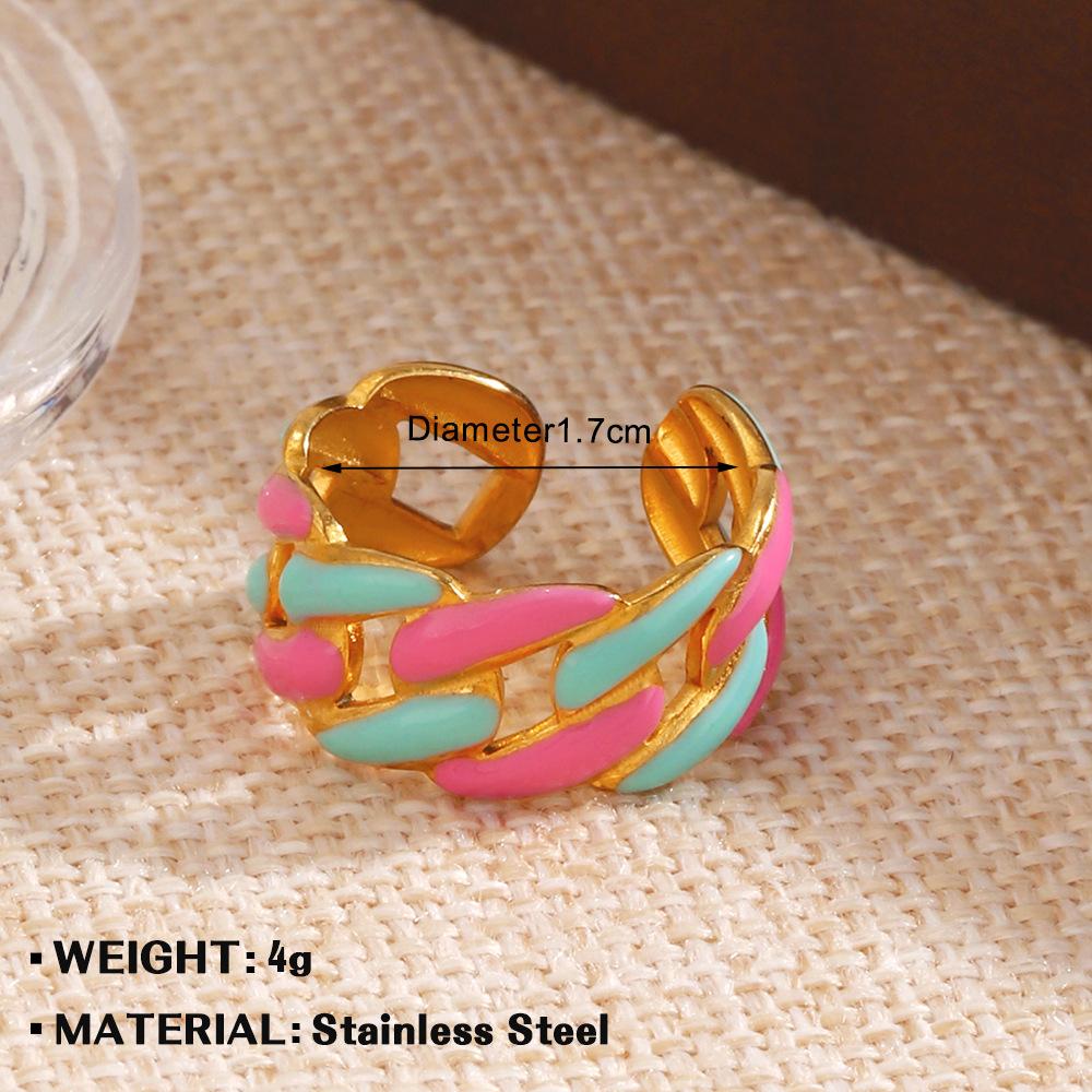 Stainless Steel Geometric Flower Color Ring Female,Fashionable, Trendy, Personalized, Hip-hop, Oil Drop Ring Accessories, Gifts