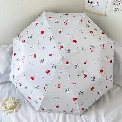 Double Layered Windproof Umbrella with Cherry Pattern, Compact and Portable, Sunscreen and UV Resistant, Foldable and High-end S