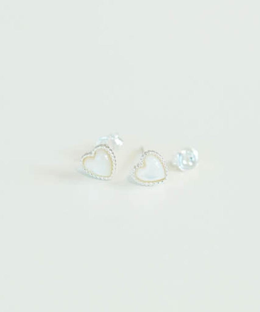 Alleun Silver 925 Heart Twist Mini White Earrings