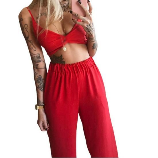 2025 Sommer Damen Europäischer & Amerikanischer Print Bandeau Weite Hosen Zweiteiliges Set