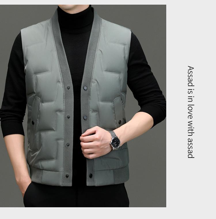 Men's Lightweight V-Neck Down Vest - Warm, Trendy, Plus Size Sleeveless Outerwear for Fall & Winter