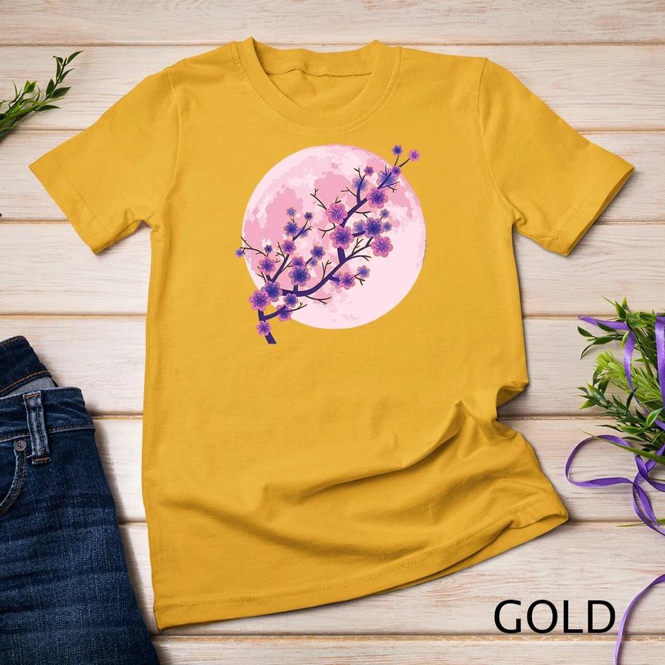 Japanese Aesthetic Pink Moon Cherry Blossom Sakura Flowers Unisex T-shirt 3 L