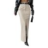 Women's Temperament Fashion PU Leather Solid Color Splicing Design Sense High Waist Slit Slim Long Skirt