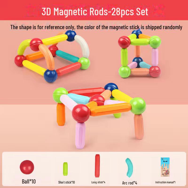 Bastoane Magnetice Mari și Blocuri Magnetice de Fier - Jucării Educative pentru Dezvoltarea Creativă a Copiilor și Învățare Timpurie