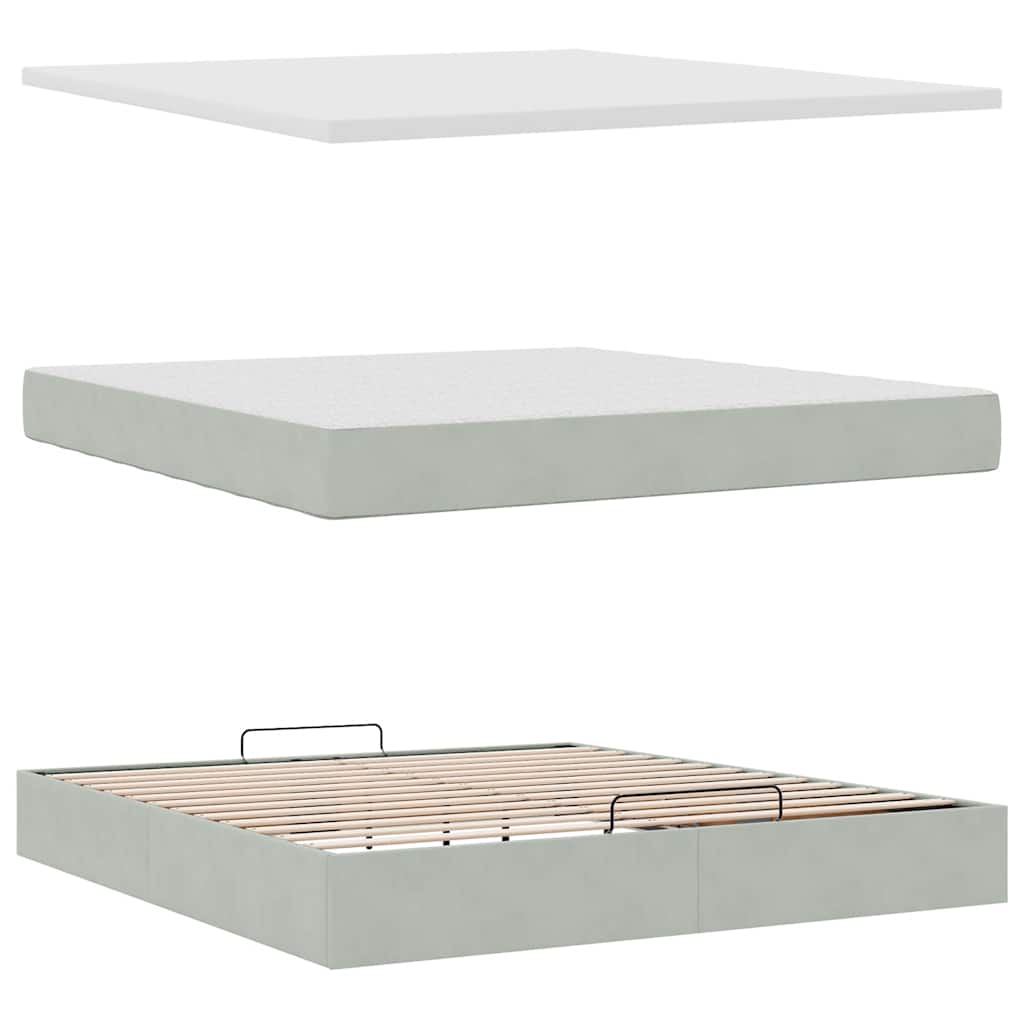 Ottoman Bed with Mattress Light Grey 180x200 cm Velvet