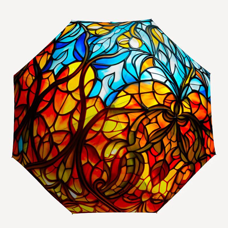 

1pc Stained Glass Sphere Autumn Automatic Folding Umbrella, Sturdy And Durable Automatic Folding Umbrella with 8 Ribs, Convenient for Outdoor Use116