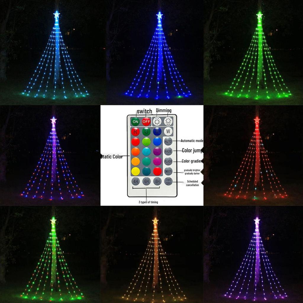 Pentagram Solar LED Waterfall String Lights for Outdoor Christmas Decoration