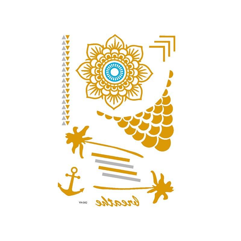 Yh Retro Large Bronzing Tattoo Sticker Waterproof Tattoo Sticker Amazon Set Hot Silver Color Printing Sticker