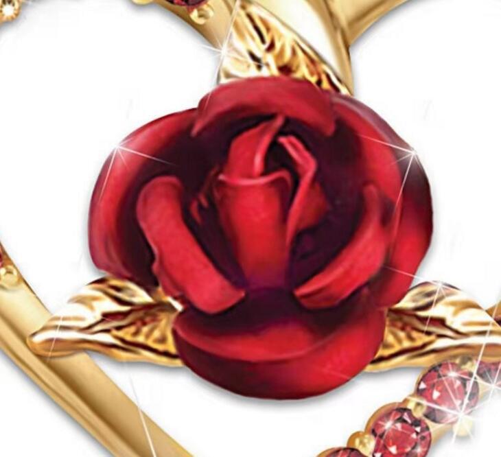 Gold-plated Heart-shaped Ruby Rose Pendant Necklace Love Necklace Romantic Luxury Anniversary Gift