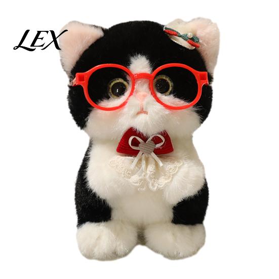 Plushie Gift for Girls Cute Plush Kitten Pendant with Glasses And Tie, Soft Stuffed Animal Toy Accessory Keychain Backpacks Keys, Decorative