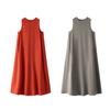 Women's O Neck Sleeveless A-Line Midi Dresses Loose Fit Casual Summer Long Dresses
