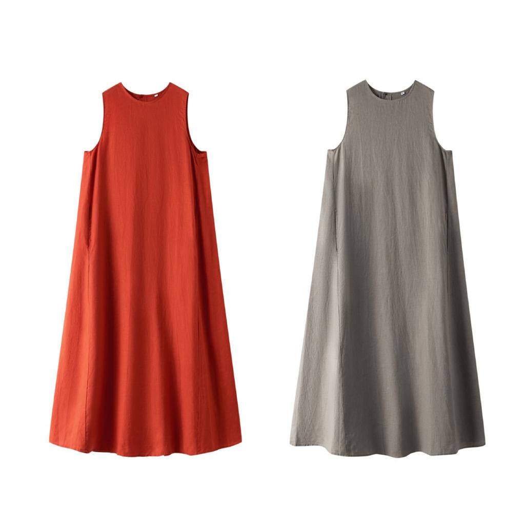 Women's O Neck Sleeveless A-Line Midi Dresses Loose Fit Casual Summer Long Dresses