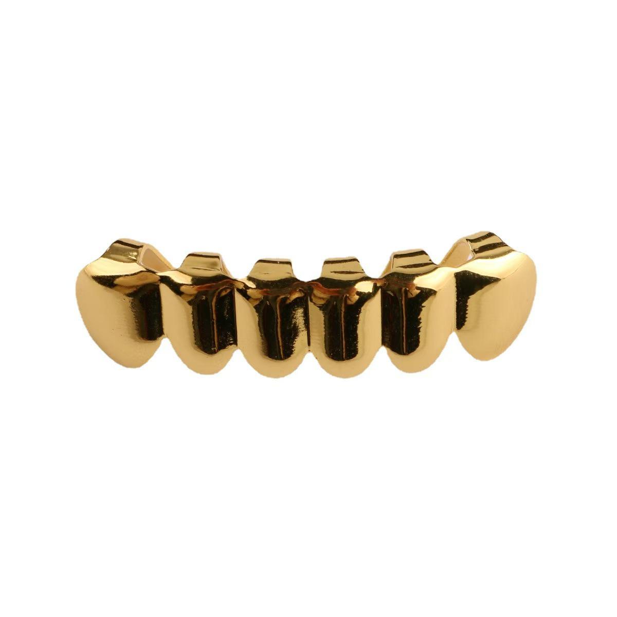 18K Gold Plated Hip Hop Grillz with Double Row Striped Top and Bottom Teeth, European Hot Seller золотой нижних зубов