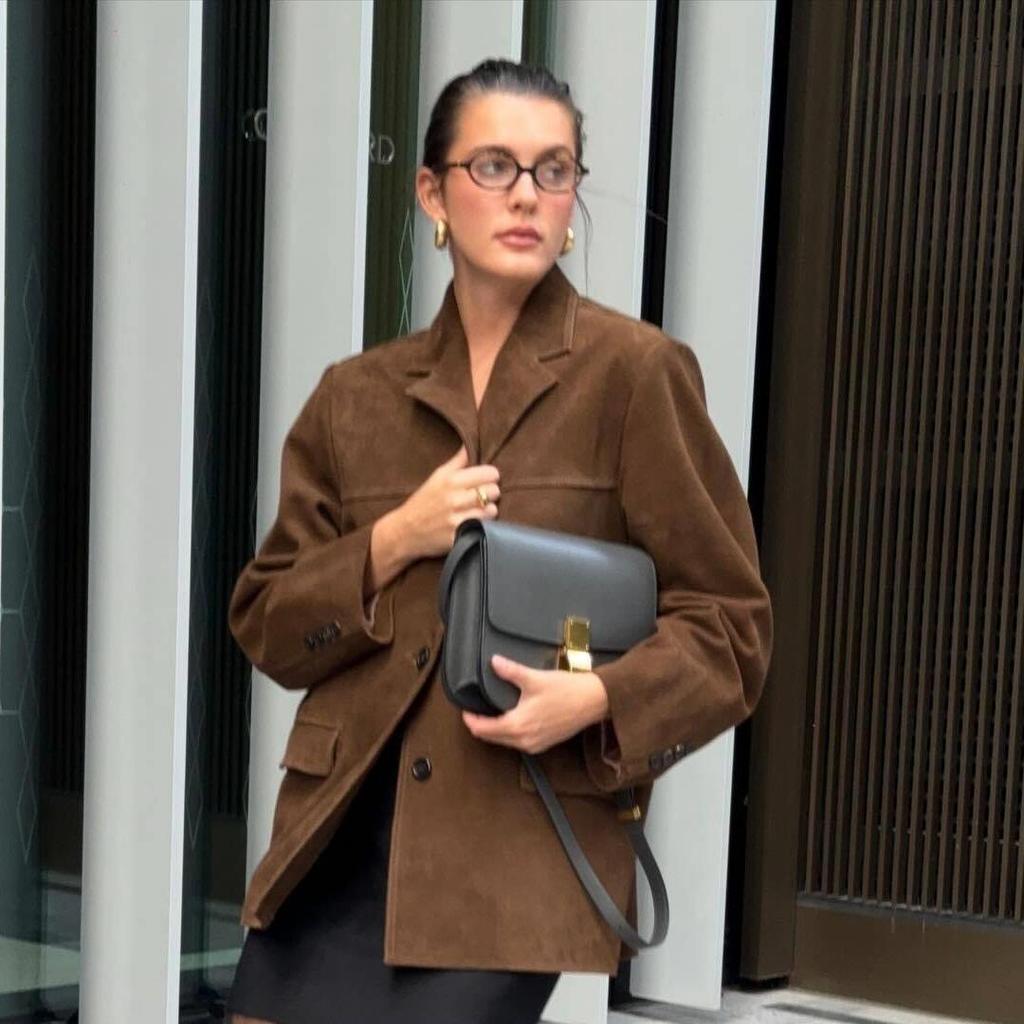 Women's Two-Color Suede Suit Jacket - Brown Mylar (Autumn/Winter 2024)