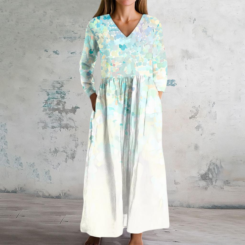 Women's Fashion Dress Spring V-neck Long Sleeve Dress