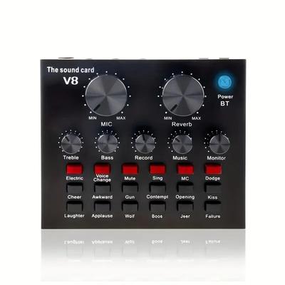 V8 Audio Mixer USB External Sound Cardof Headset Microphone Live Broadcast Sound Card for Mobile Phone Computer Sound Card