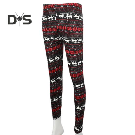 Høst Vinter Leggings Elg Snøfnuggtrykk Skinny Høy midje Stor Elastisitet Rumpe løftet Tykk Varm Myk Jul Langbukser Bunnbukser