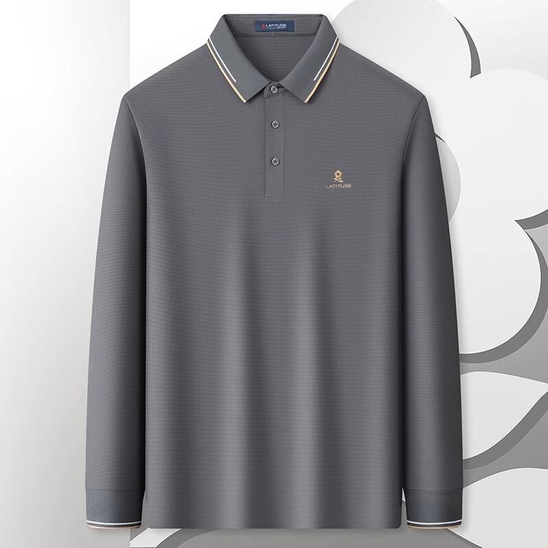 MONTAGUT Men s Pineapple Texture Long-Sleeve Polo Shirt XL