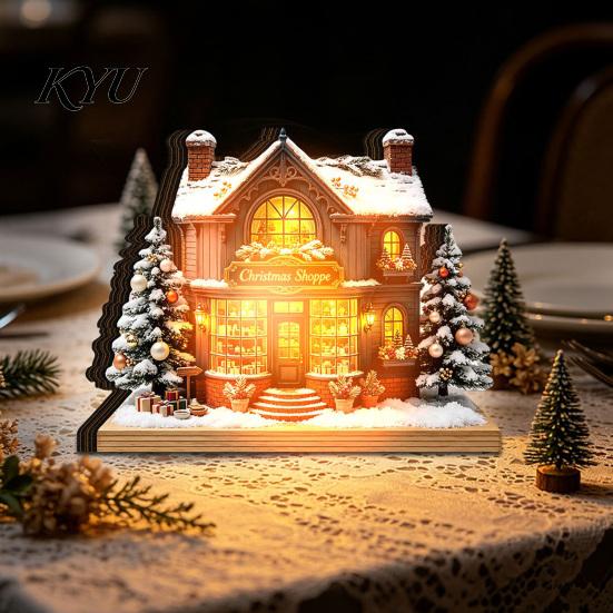 Forniture per Feste Stagionali Ornamento Casa Luminosa di Natale, Decorazione da Tavolo in Legno a LED per Ornamenti Artigianali Fai-da-te, Esposizione Villaggio Festivo, Illumina Festivo