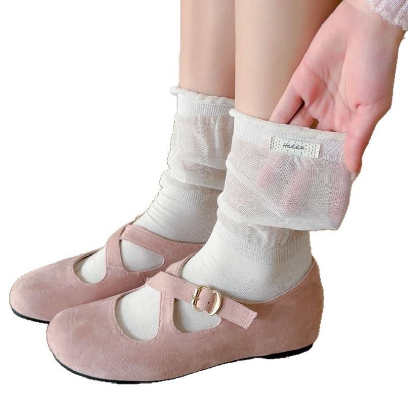 Spring and Summer Lightweight Lace-up Pile-up Socks for Children, Pure Cotton Socks with Plain Color, Breathable, Letter Patterned, Long Tube Socks